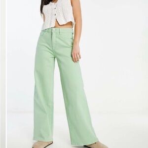 URBAN REVIVO Women's Wide Leg jeans in pastel green size 10 casual everyday wear